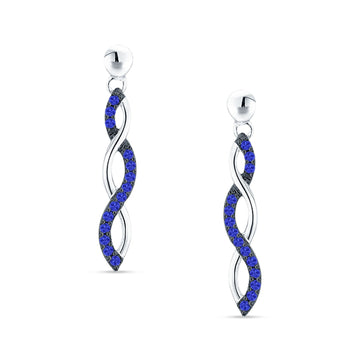 Infinity Twisted Two Tone Stud Earring Blue Sapphire CZ 925 Sterling Silver Wholesale